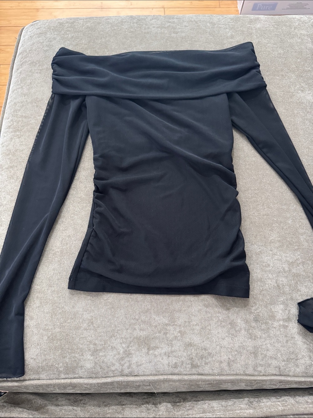 wild fable Black Off-the-Shoulder Long Sleeve Top with Ruched Sides